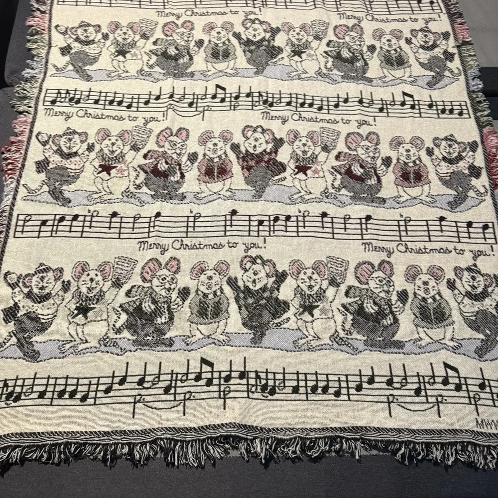 Merry Christmas To You Singing Mice‎ Tapestry Throw Blanket 64 x 46 MWW Fringed